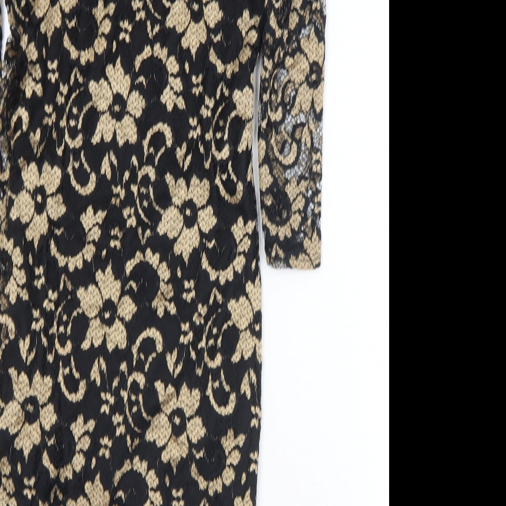 Atmosphere Womens Gold Floral Nylon Shift Size 12 Round Neck
