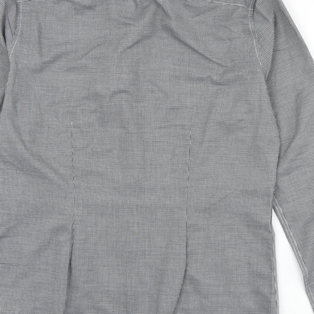NEXT Mens Black Check Polyester Button-Up Size 15.5 Collared Button