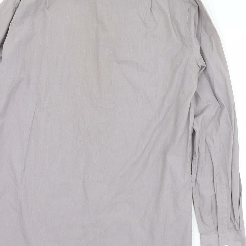 Marks and Spencer Mens Grey Polyester Button-Up Size 15.5 Collared Button