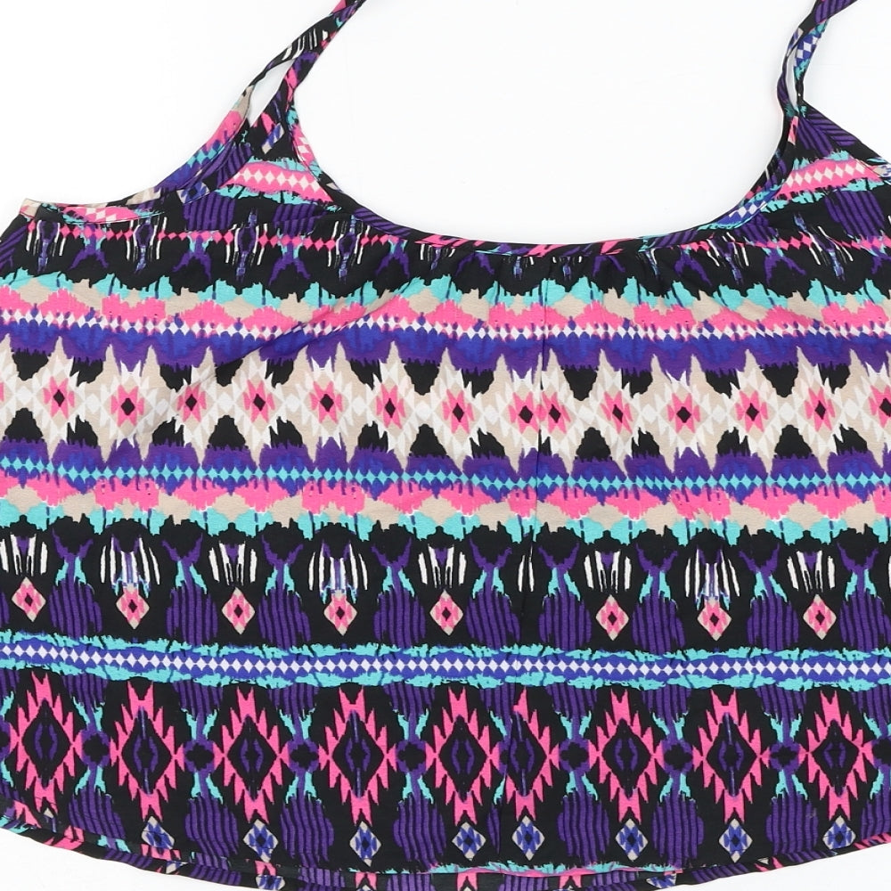 New Look Womens Purple Geometric Polyester Basic Tank Size 8 Square Neck