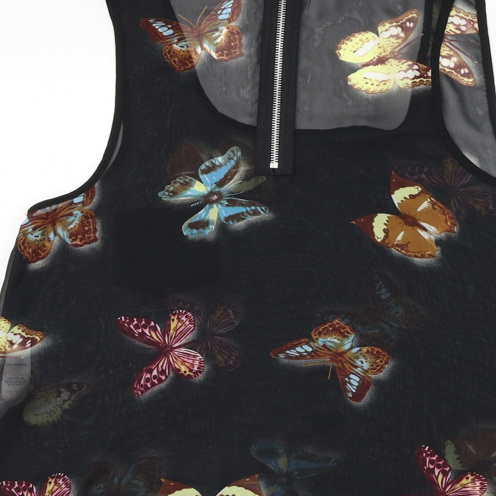 Cameo Rose Womens Black Polyester Basic Tank Size 10 Round Neck - Butterfly