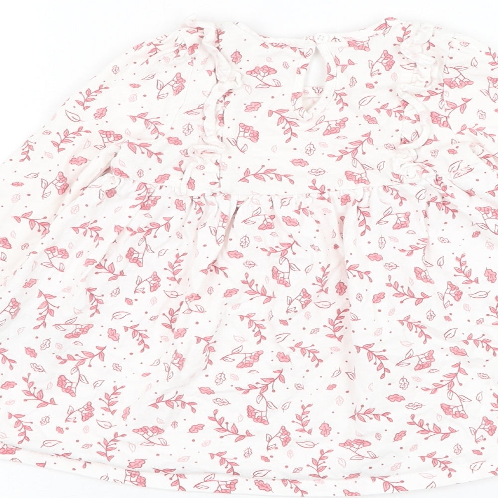 So Cute Girls White Floral Cotton Skater Dress Size 6-9 Months Round Neck Pullover