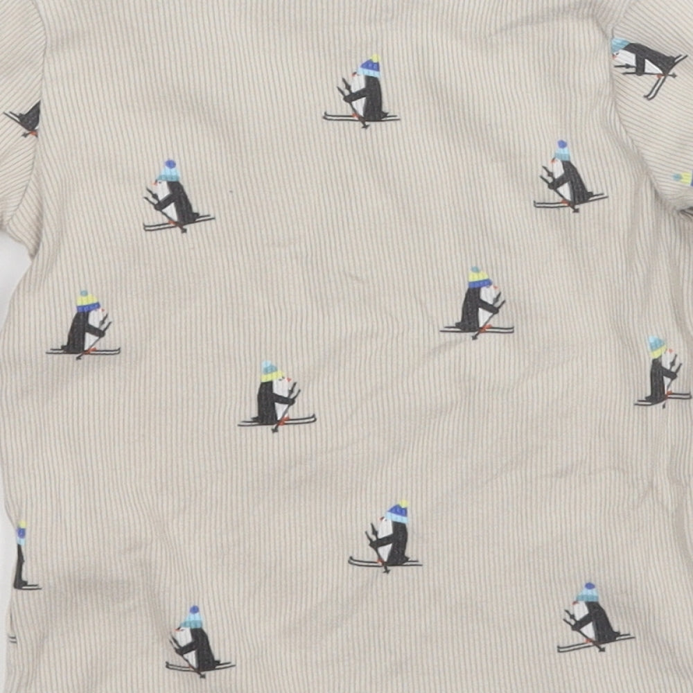 F&F Baby Beige Geometric Cotton Pullover Jumper Size 12-18 Months - Skiing Penguin
