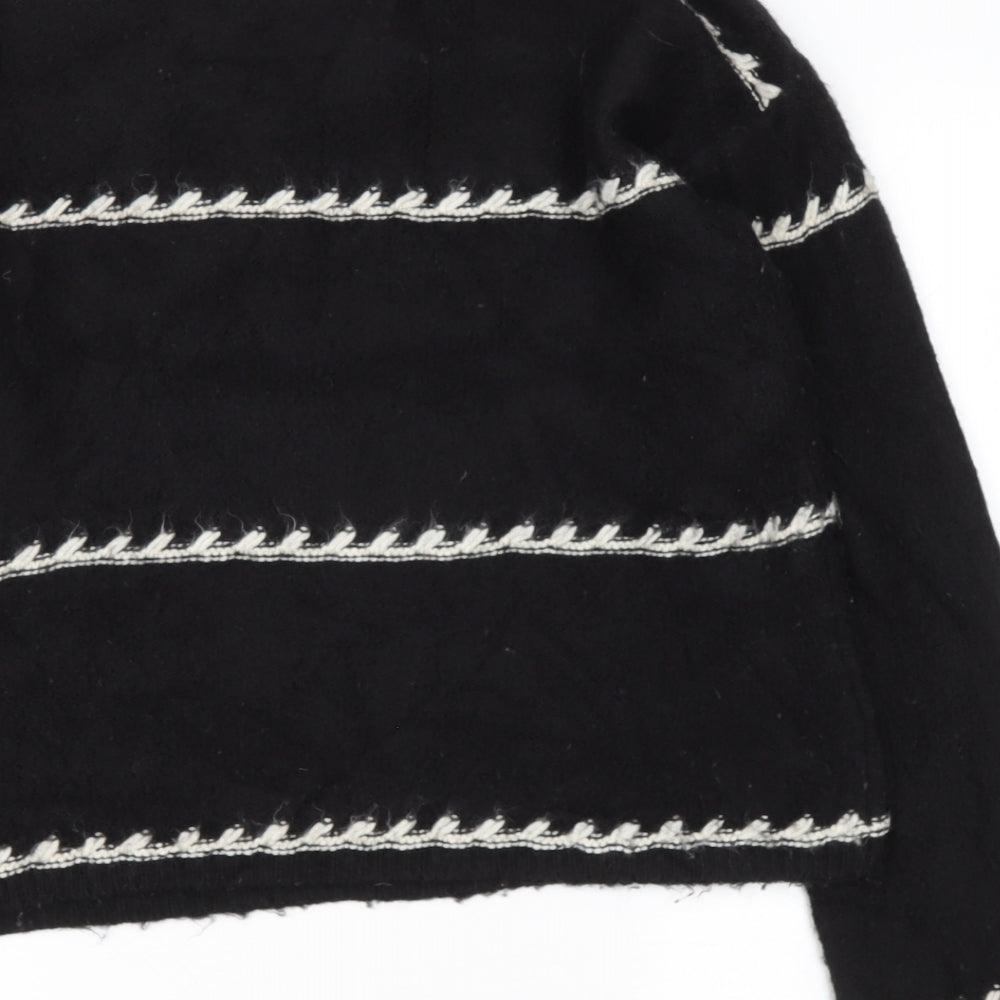 Preworn Womens Black High Neck Striped Polyester Pullover Jumper Size M