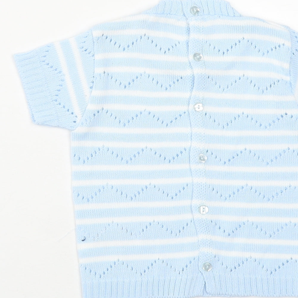 Zip Zap Baby Blue Striped Acrylic Pullover Jumper Size 9-12 Months Button
