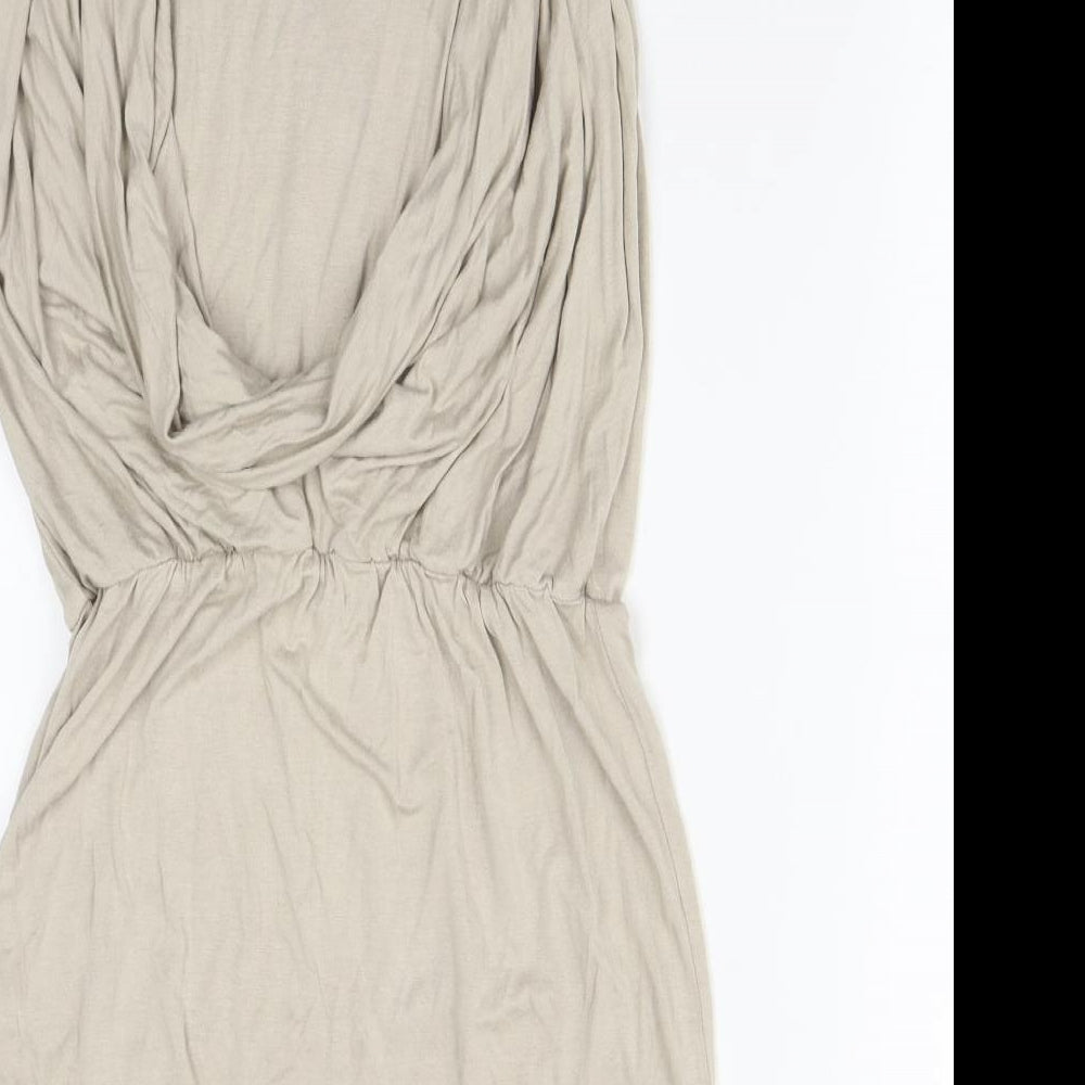 New Look Womens Beige Viscose Fit & Flare Size 8 Round Neck