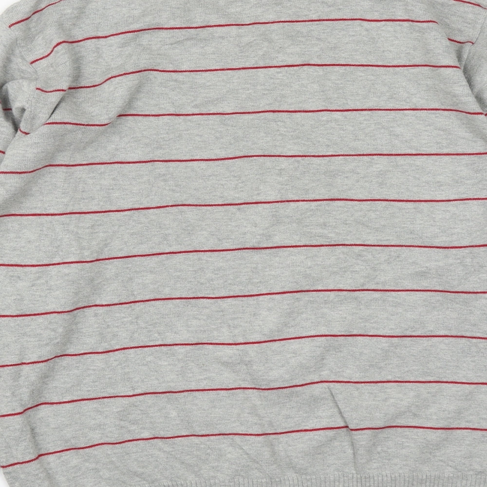 Cedarwood State Mens Grey V-Neck Striped Cotton Pullover Jumper Size M