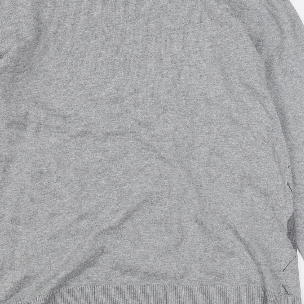 Amazon Essentials Mens Grey Round Neck Argyle/Diamond Cotton Pullover Jumper Size L
