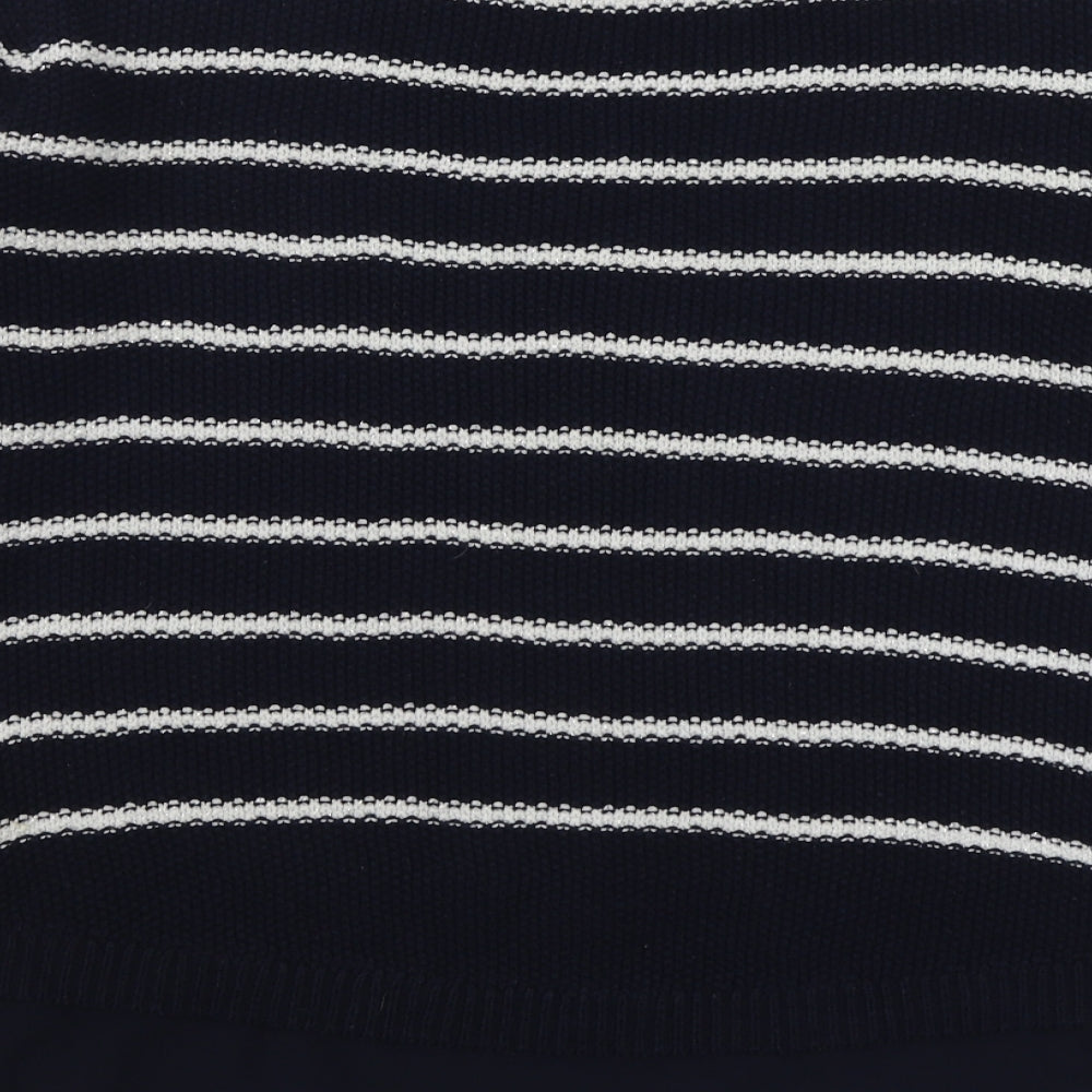 Yessica Womens Blue Boat Neck Striped Cotton Pullover Jumper Size M