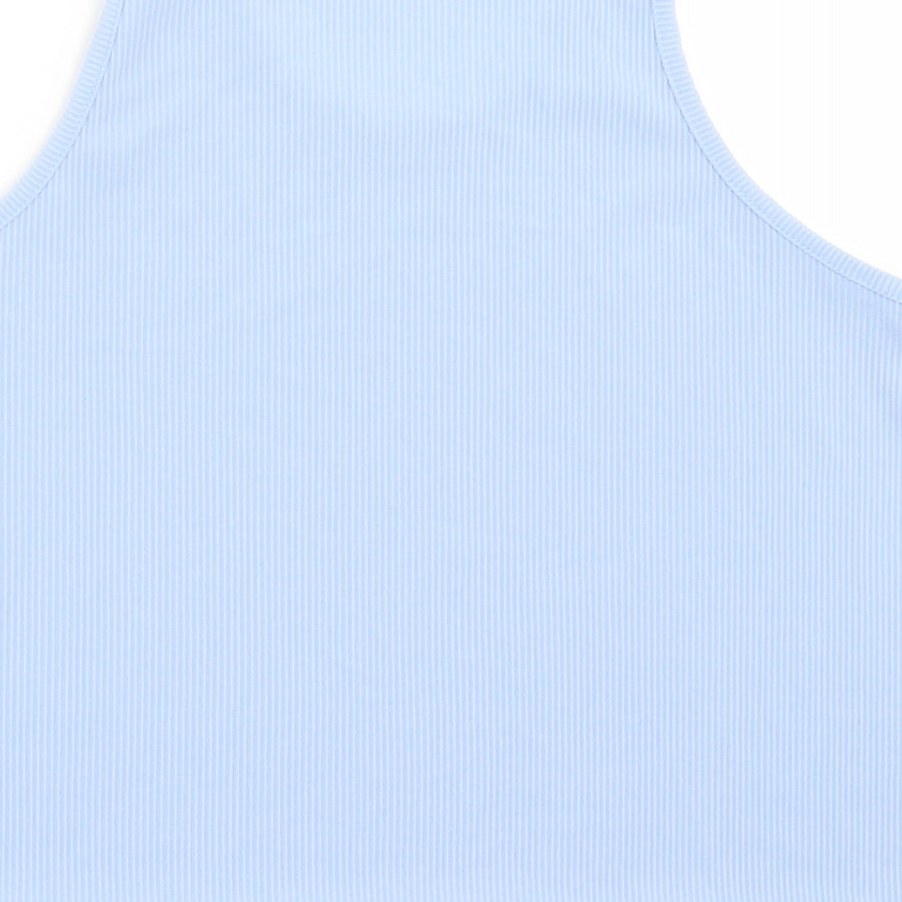 Boohoo Womens Blue Polyester Basic Tank Size 8 Crew Neck - Lettuce Edging