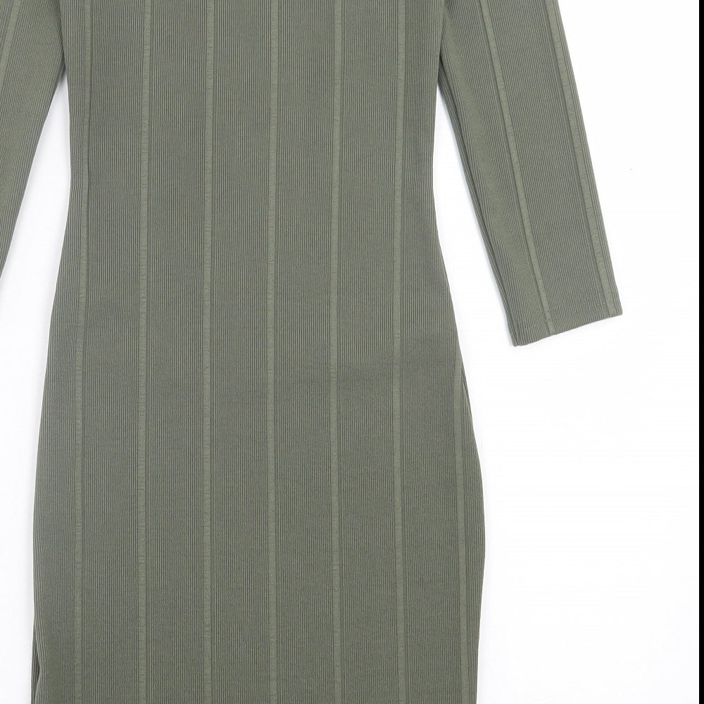 Miss Selfridge Womens Green Polyester Bodycon Size 8 Off the Shoulder Pullover