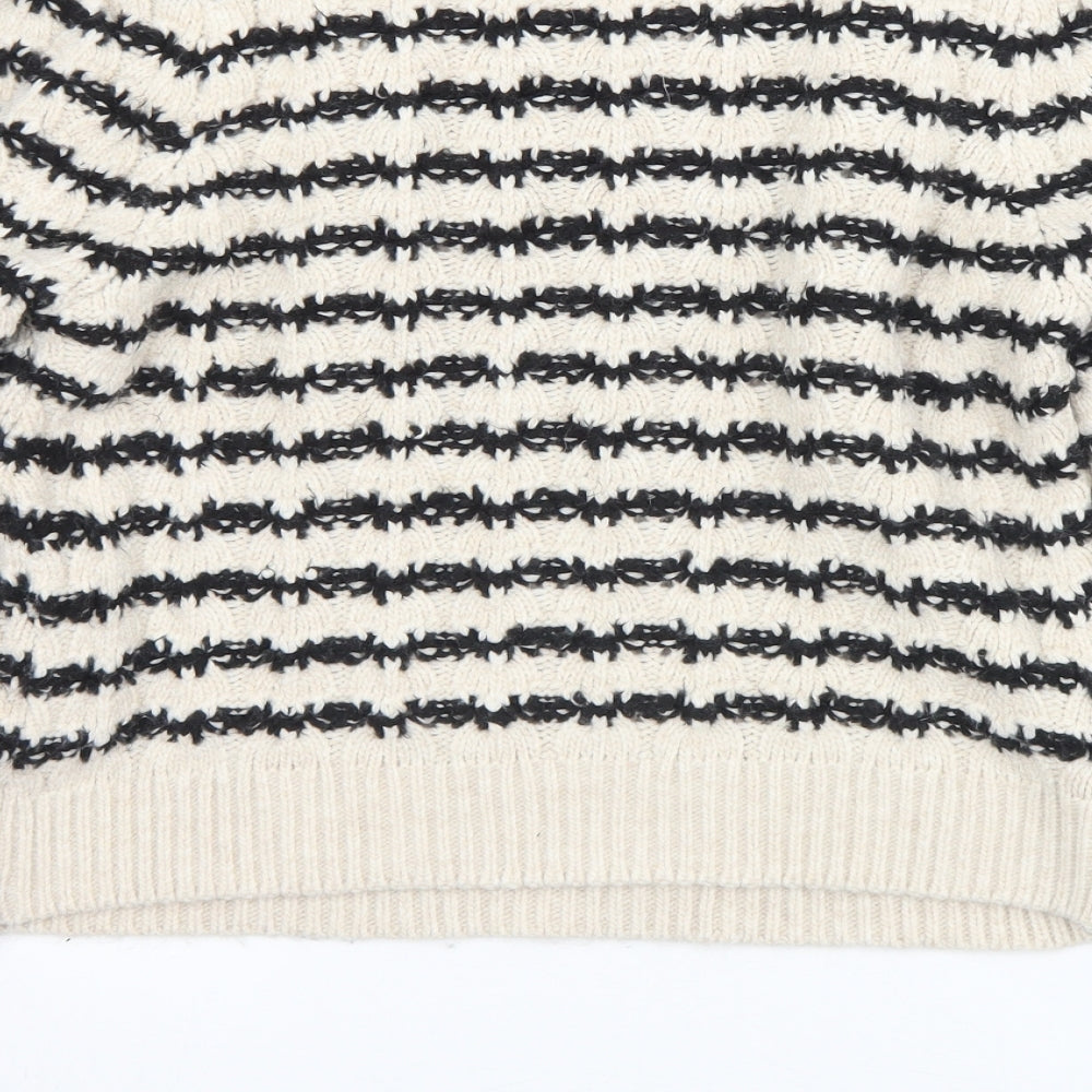 MNG Womens Beige Mock Neck Striped Acrylic Pullover Jumper Size M