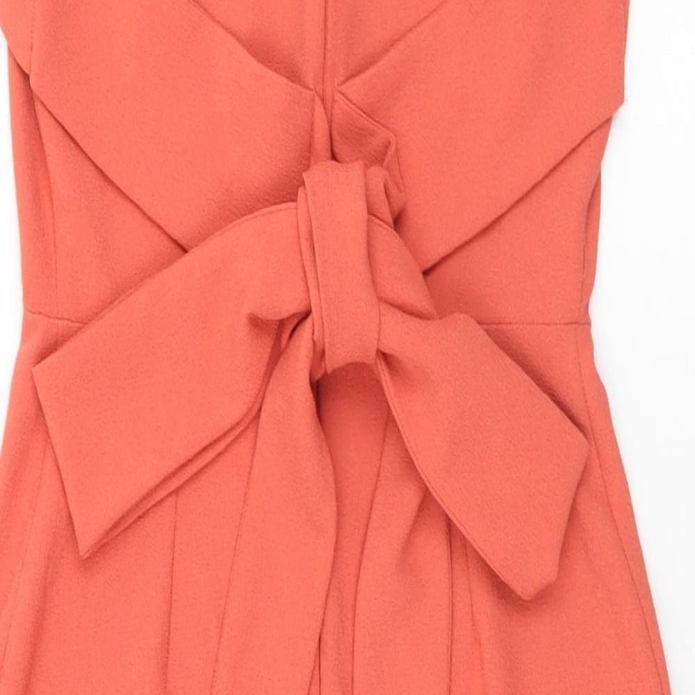 Wearhouse Womens Orange Polyester Shift Size 10 Round Neck Zip