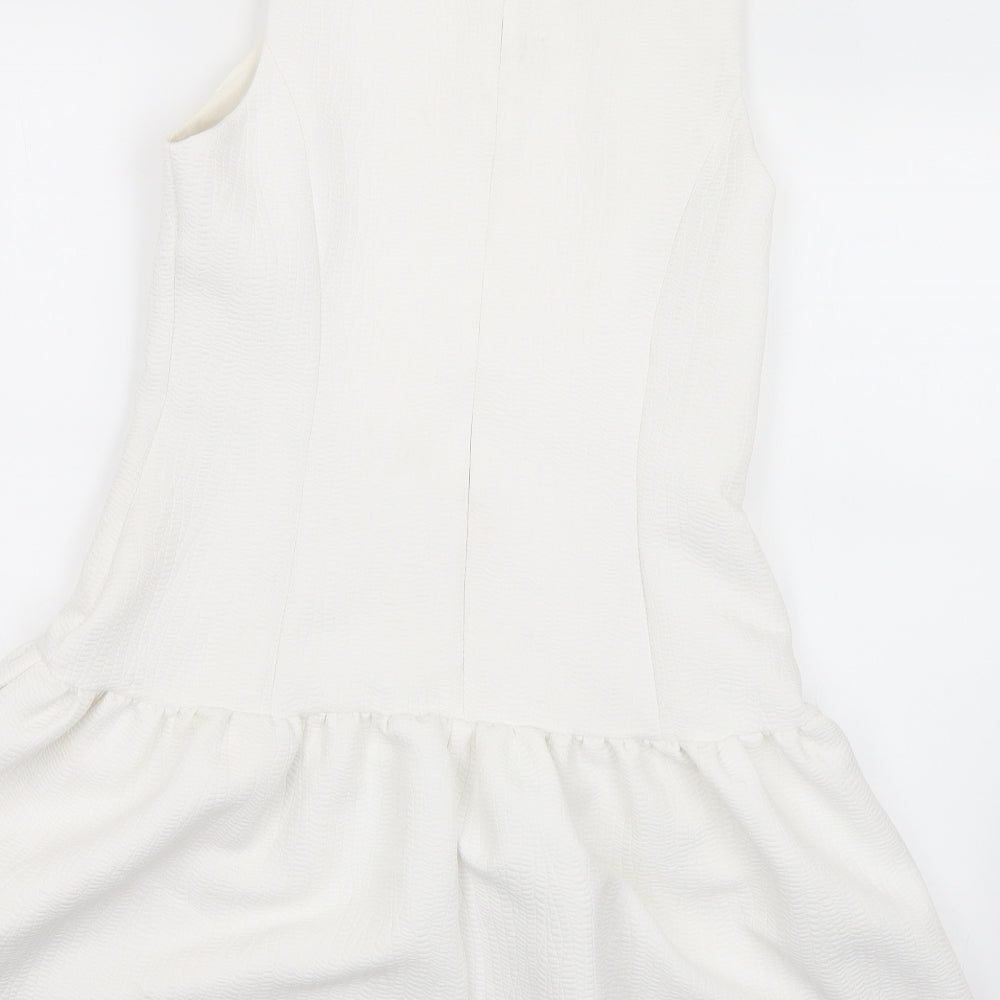River Island Womens White Polyester Fit & Flare Size 10 Round Neck Zip