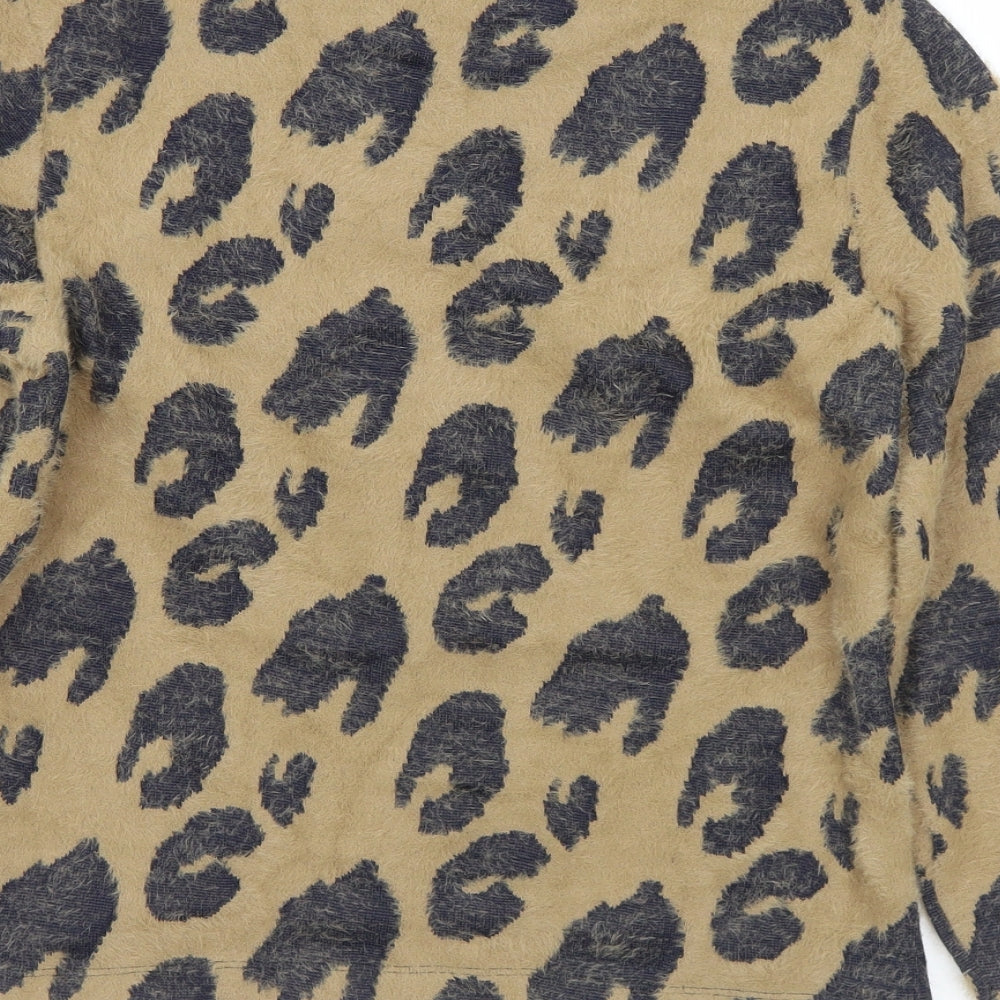 Marks & Spencer Womens Brown Crew Neck Animal Print Acrylic Pullover Jumper Size 8