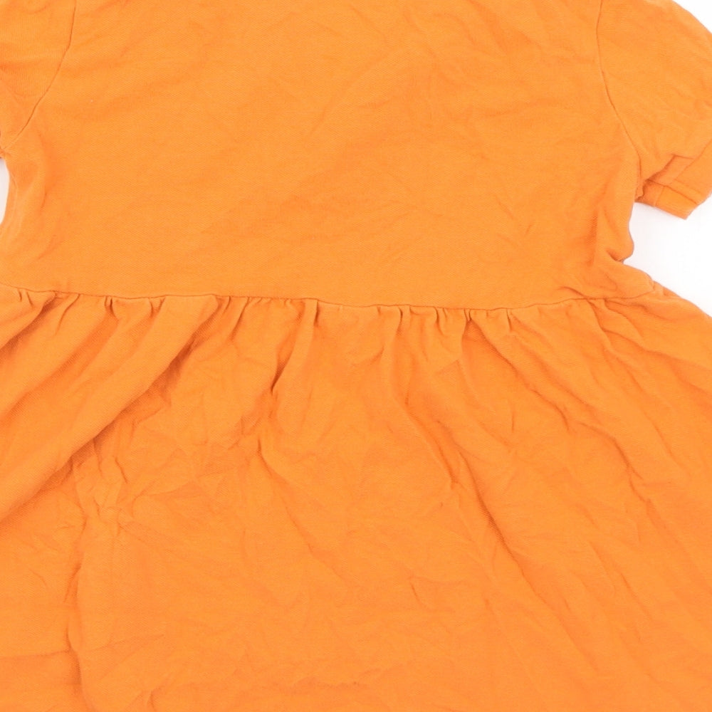 SheIn Girls Orange Cotton A-Line Size 7 Years Collared Button