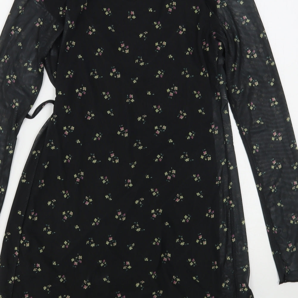 H&M Womens Black Floral Polyester Mini Size XS V-Neck