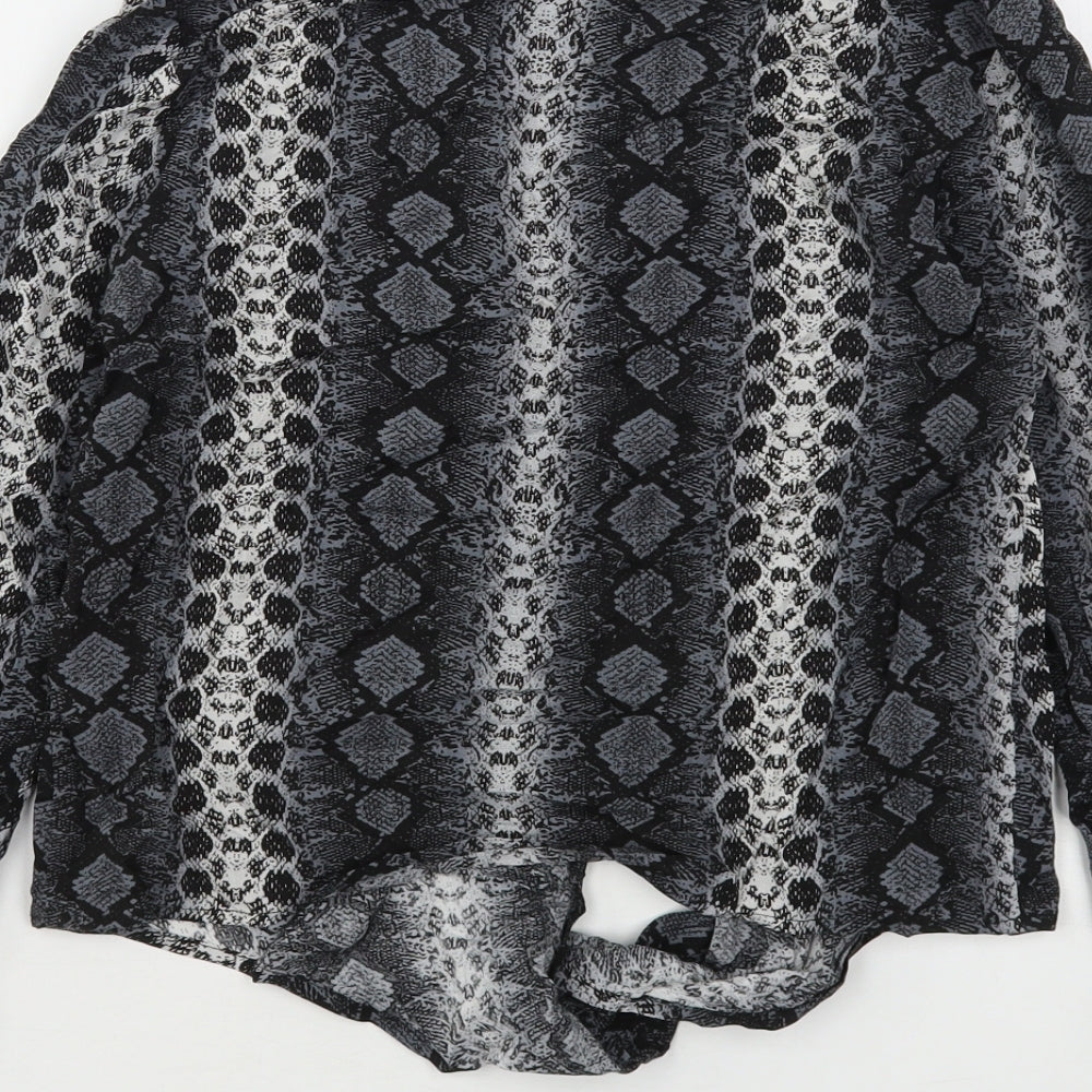 H&M Womens Grey Animal Print Viscose Basic Button-Up Size 6 V-Neck
