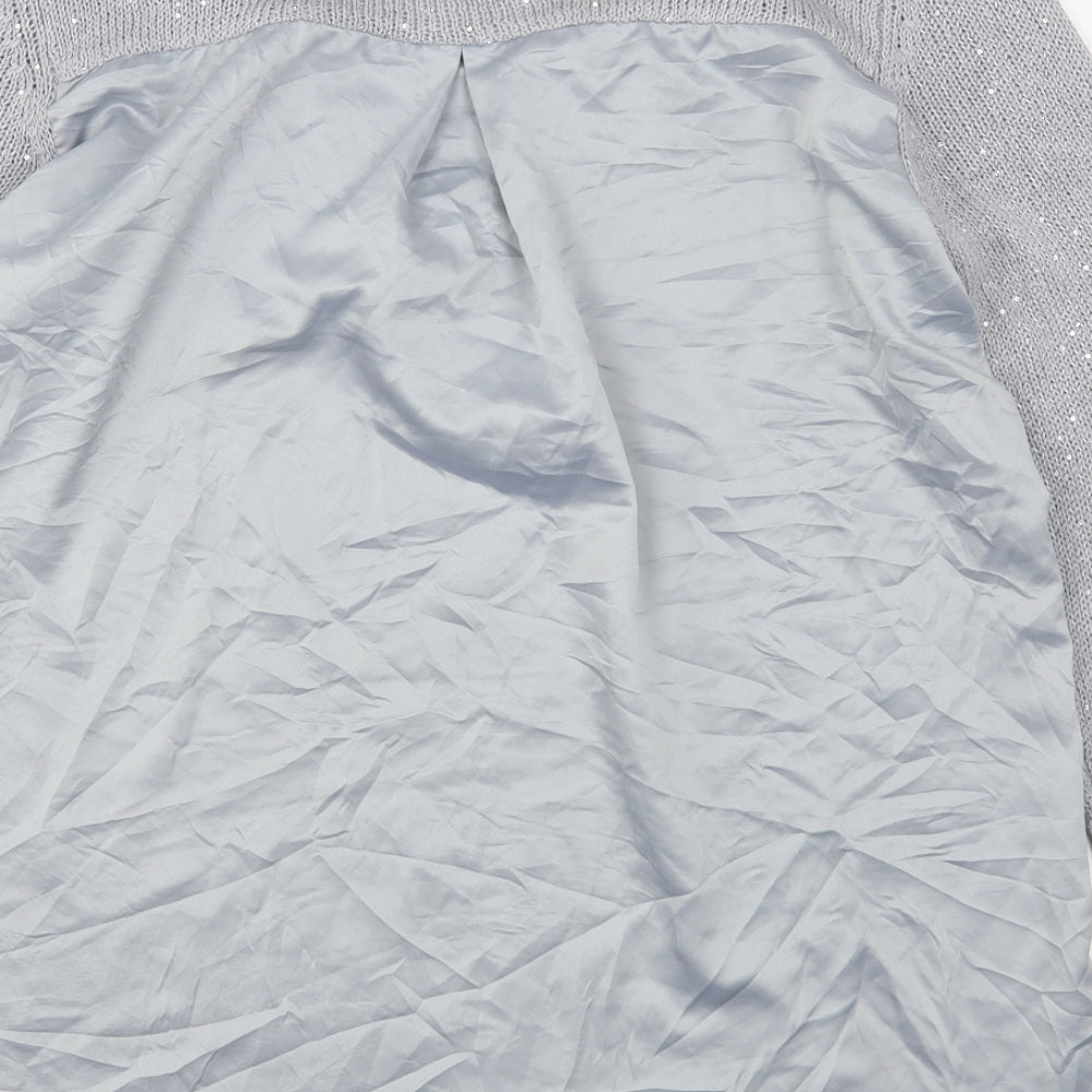 Oasis Womens Grey V-Neck Polyester Pullover Jumper Size L
