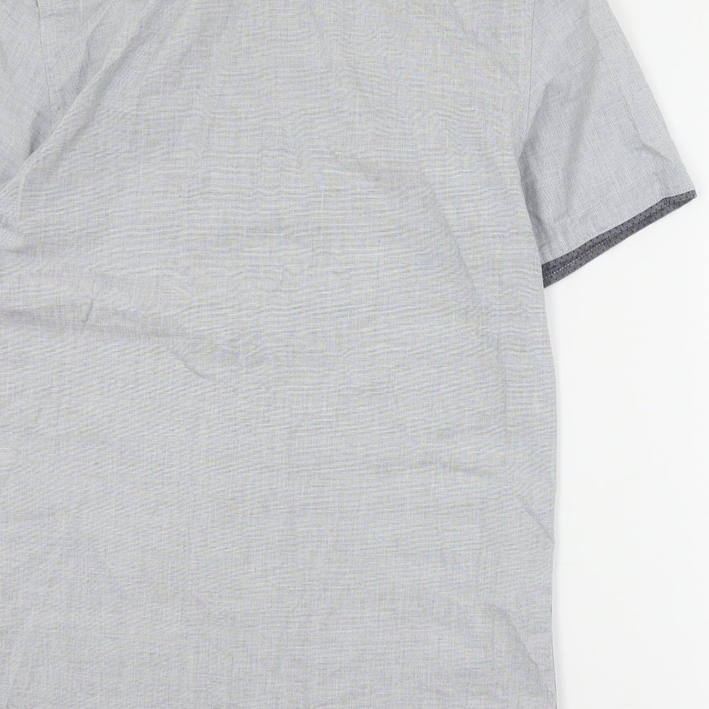 F&F Mens Grey Cotton Button-Up Size S Collared Button