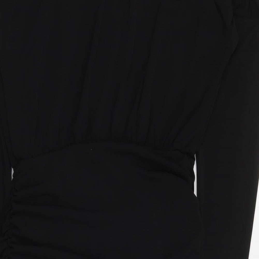 New Look Womens Black Polyester Mini Size 8 Round Neck Pullover - Ruched