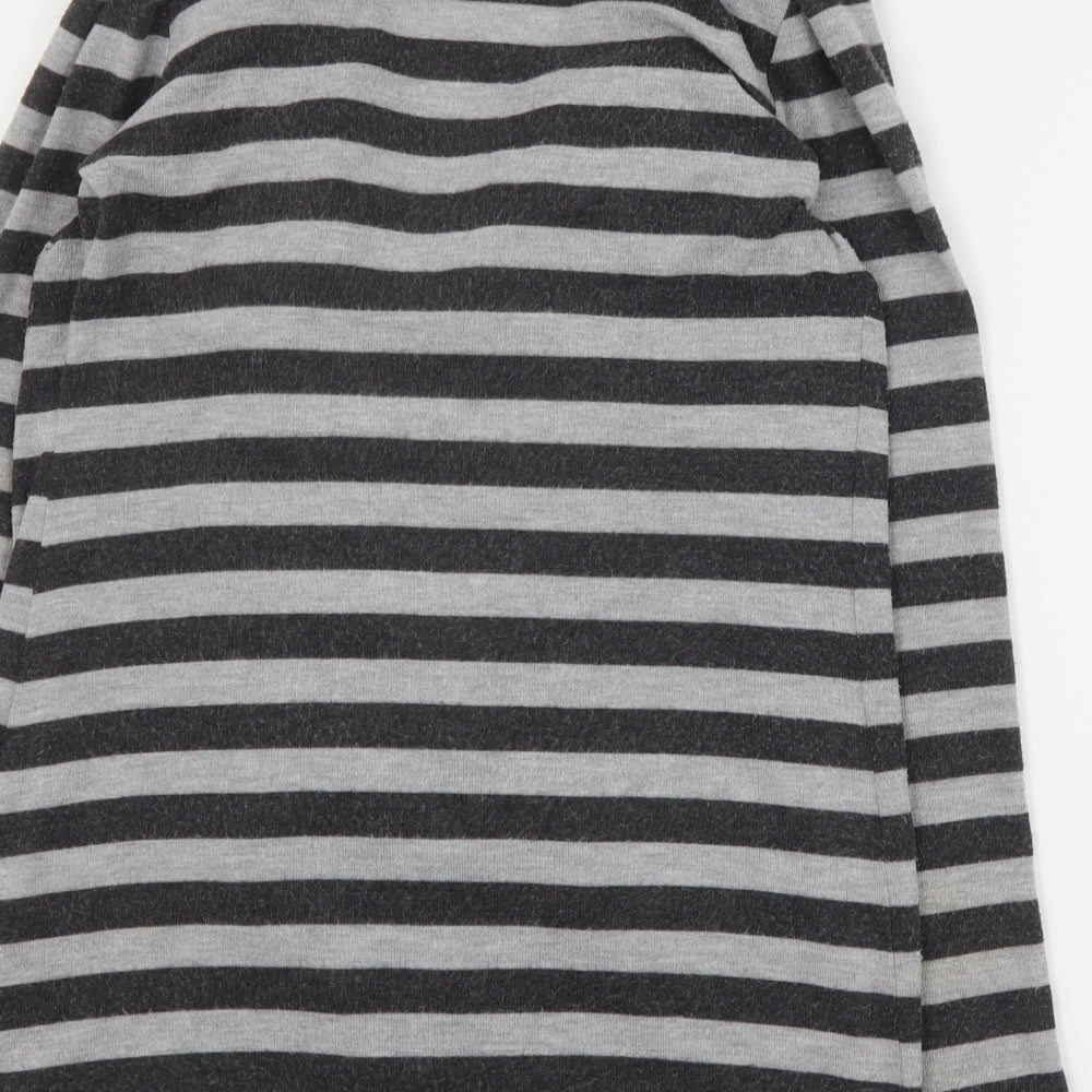 Per Una Womens Grey V-Neck Striped Polyester Cardigan Jumper Size 12