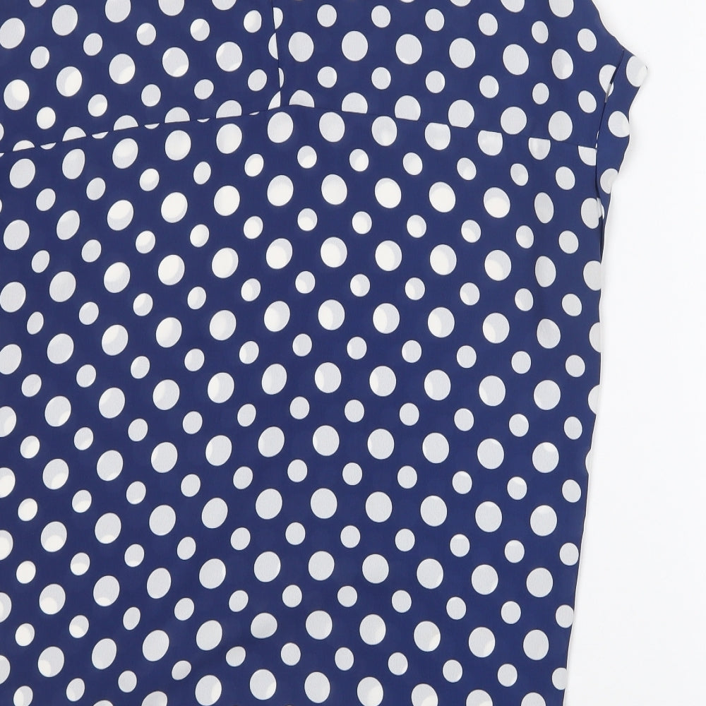 NEXT Womens Blue Polka Dot Polyester Basic Blouse Size 8 Round Neck