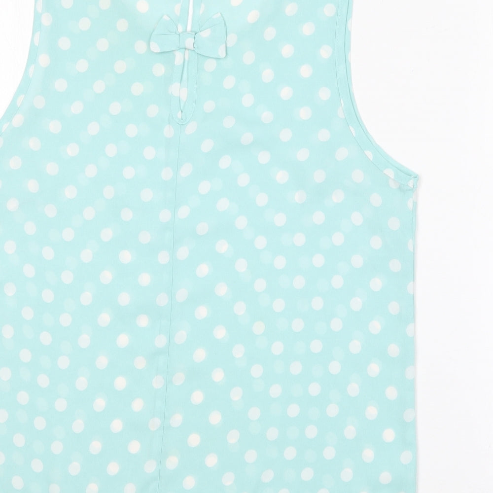 New Look Womens Blue Polka Dot Polyester Basic Blouse Size 12 Roll Neck