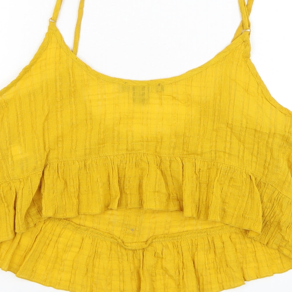 Primark Womens Yellow Cotton Cropped Tank Size 10 Round Neck