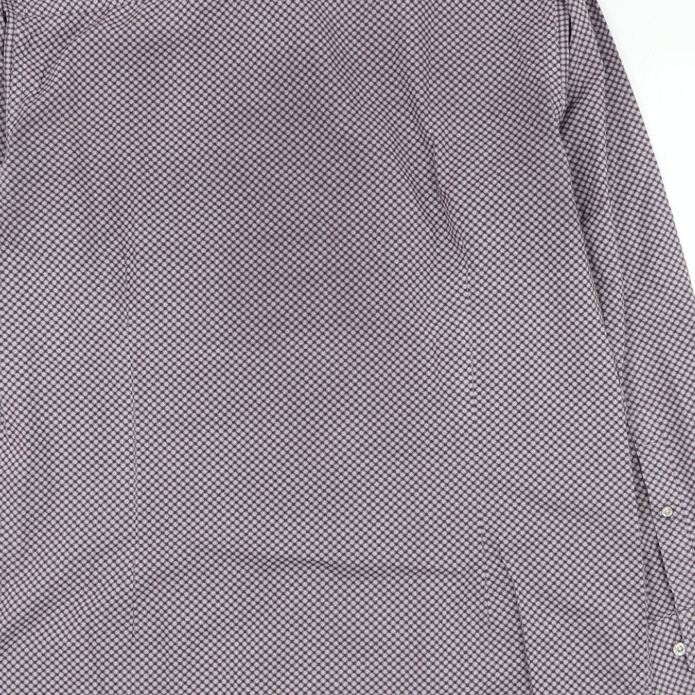 State of art Mens Purple Geometric Cotton Dress Shirt Size M Collared Button