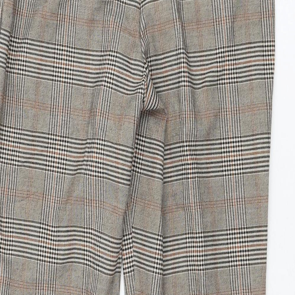 H&M Womens Check Polyester Carrot Trousers Size 8 L26 in Regular Zip