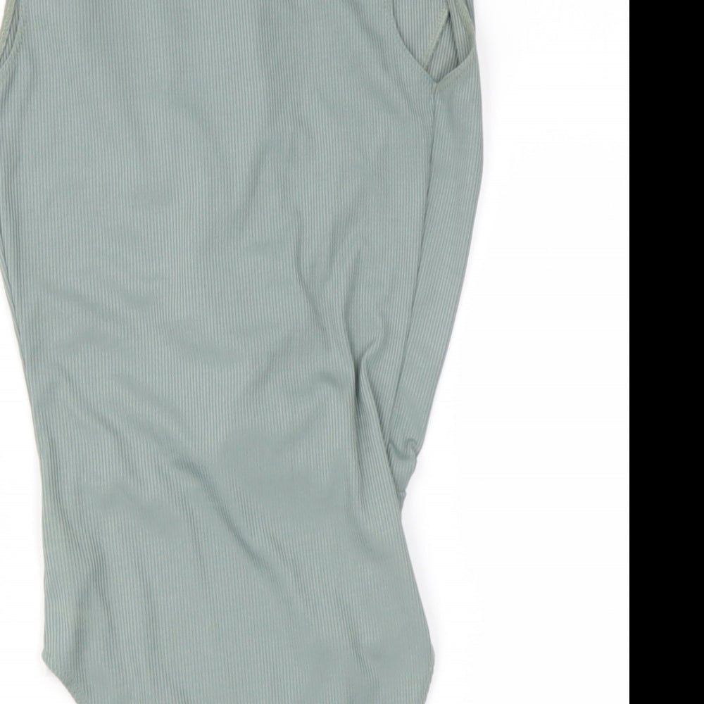 Topshop Womens Green Polyester Basic T-Shirt Size 4 V-Neck