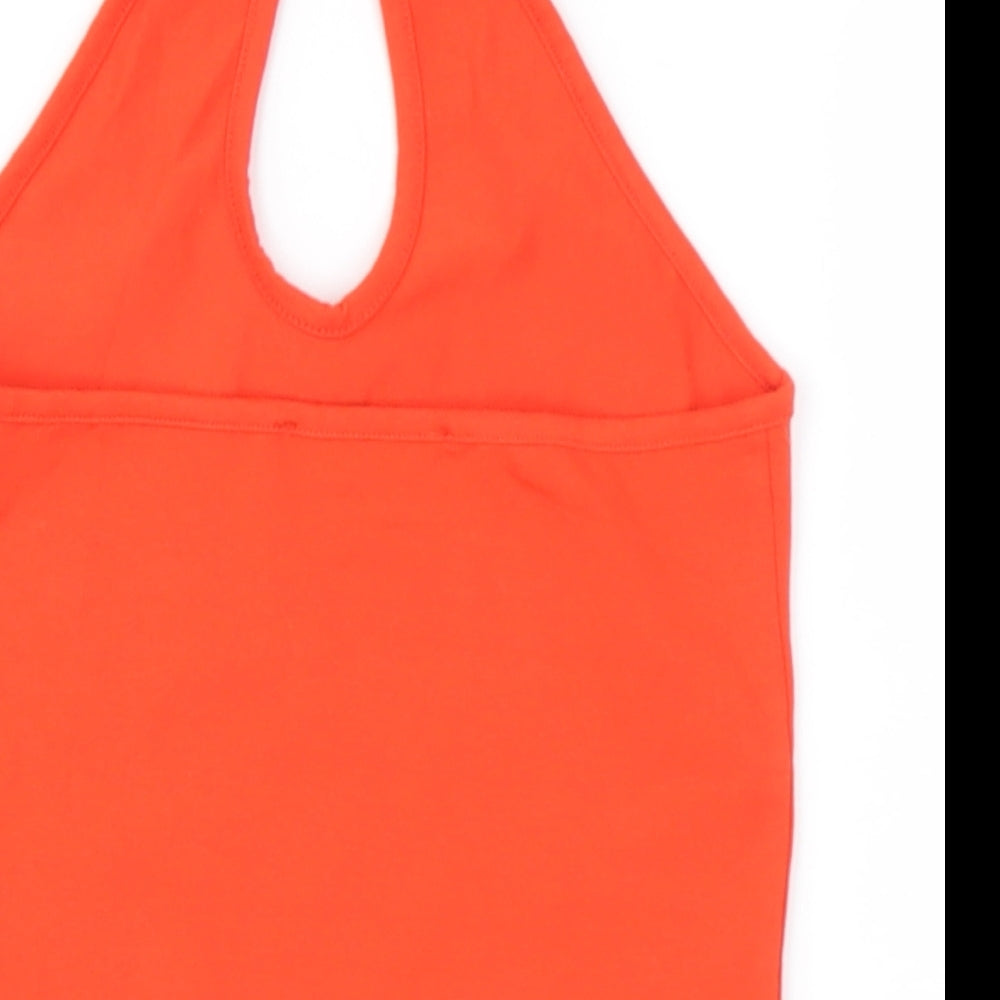 Miss Selfridge Womens Orange Polyester Basic T-Shirt Size 6 Halter