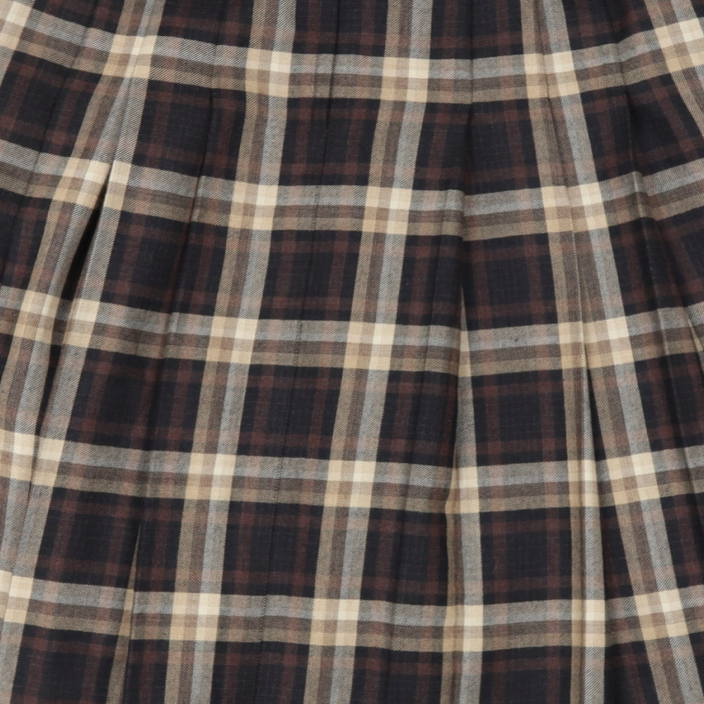 blanche Womens Brown Check Wool Flare Skirt Size L Regular