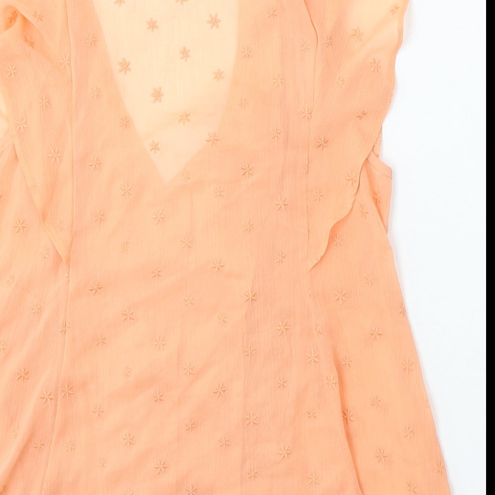 F&F Womens Orange Polyester Basic Blouse Size 12 V-Neck