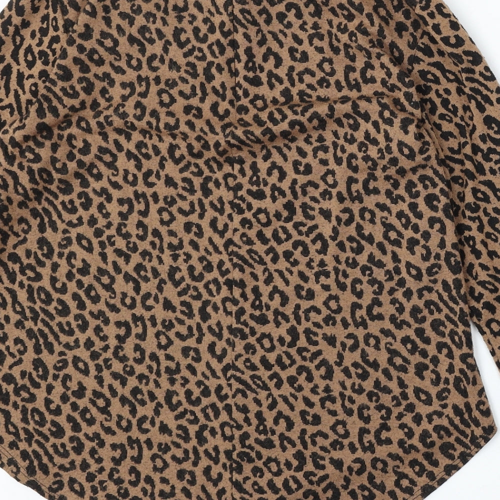 Gerard Womens Brown V-Neck Animal Print Polyester Pullover Jumper Size 12