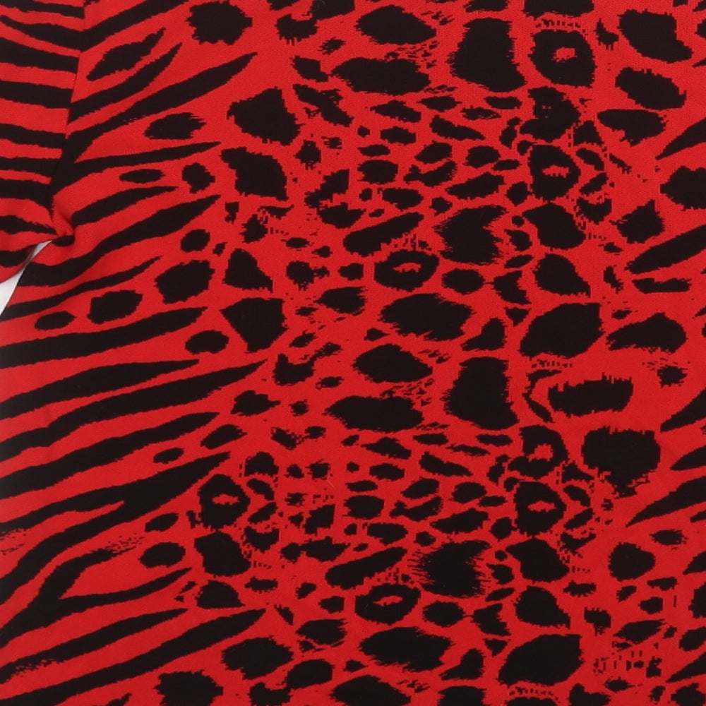 NEXT Womens Red Round Neck Animal Print Nylon Pullover Jumper Size 12