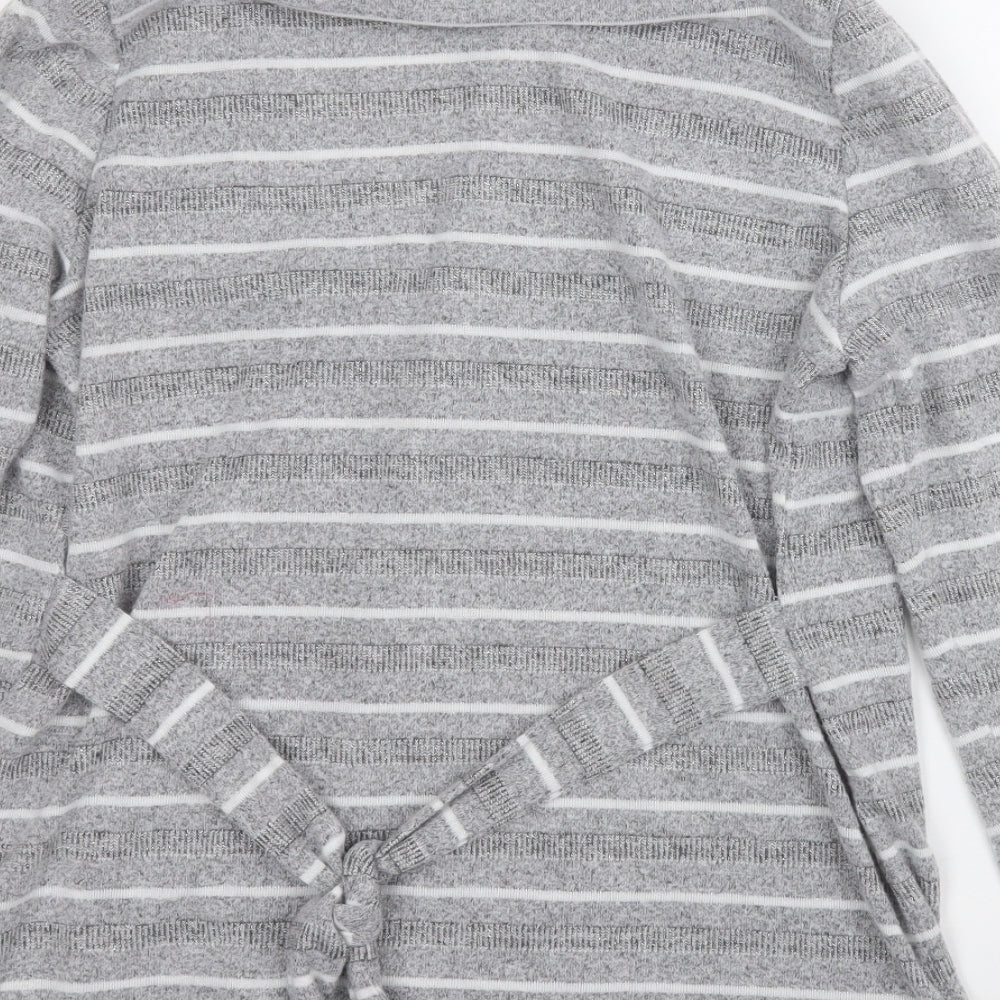 Bonmarché Womens Grey V-Neck Striped Polyester Cardigan Jumper Size 12
