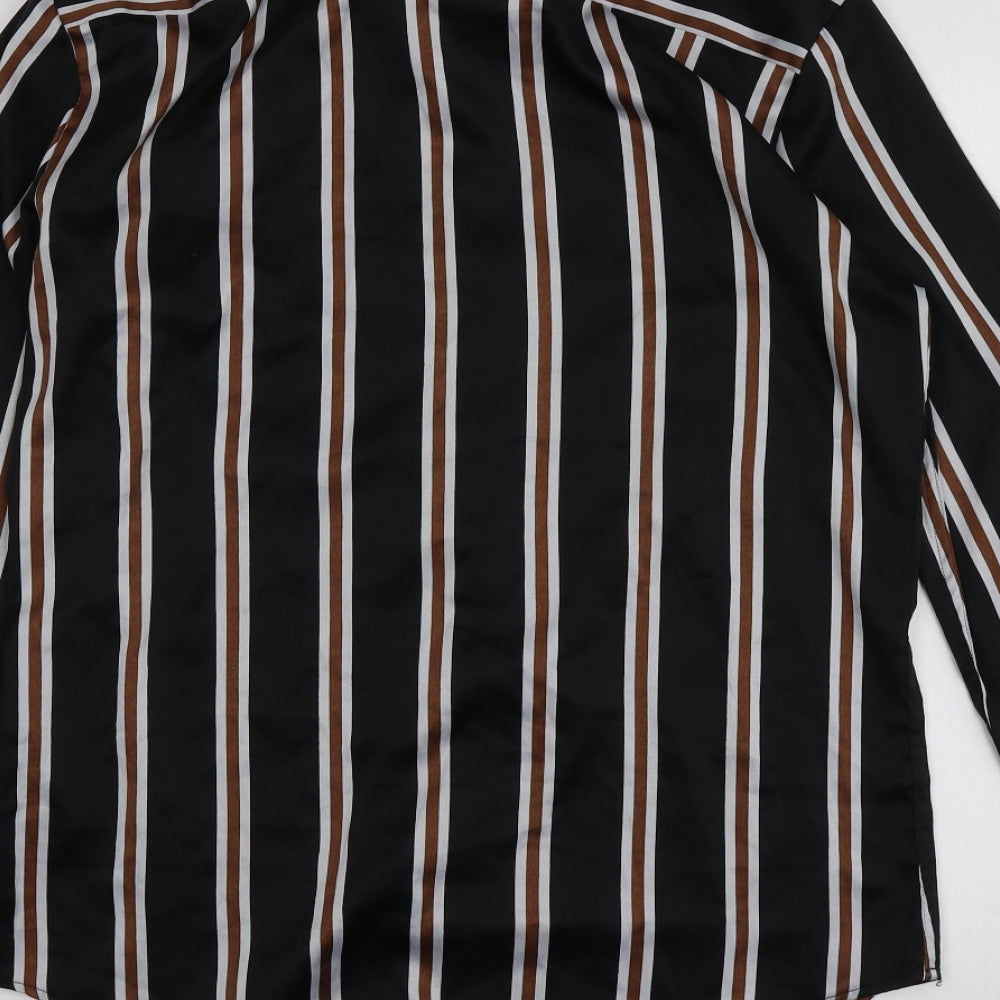 River Island Womens Black Striped Polyester Basic Button-Up Size L Collared