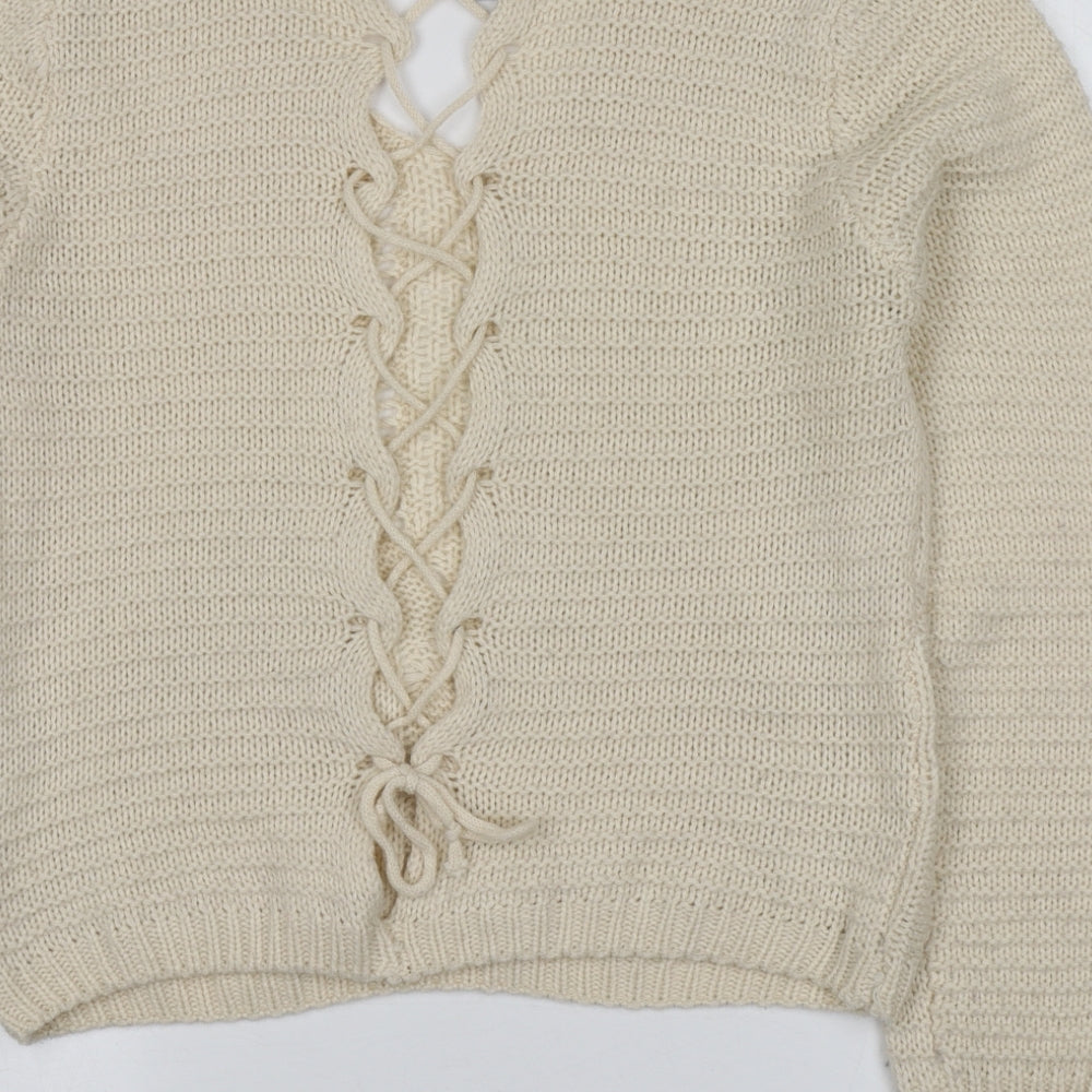 Izabel Womens Beige Round Neck Acrylic Pullover Jumper Size 10