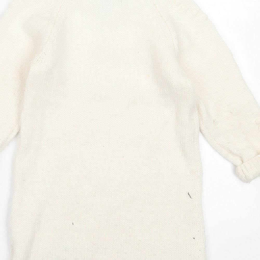 Primark Girls White Acrylic Jumper Dress Size 24 Months Crew Neck Pullover