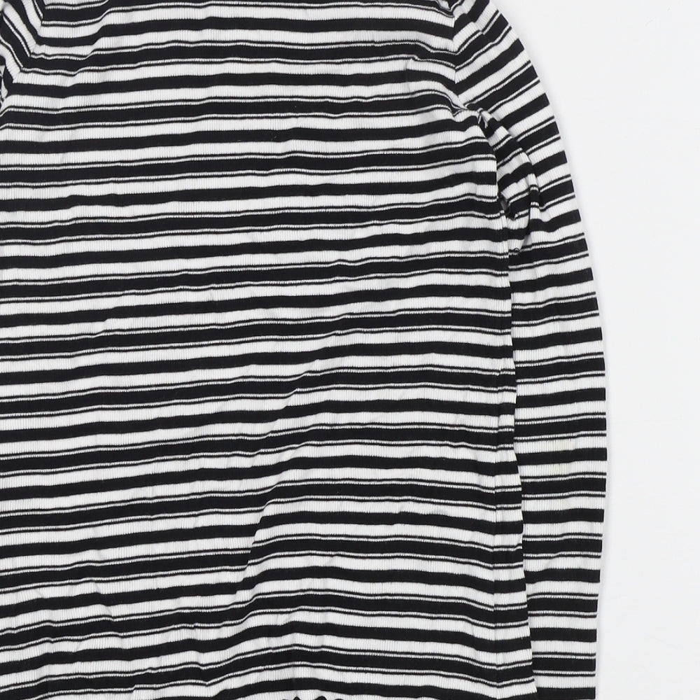 Marks & Spencer Womens Black High Neck Striped Cotton Pullover Jumper Size 12