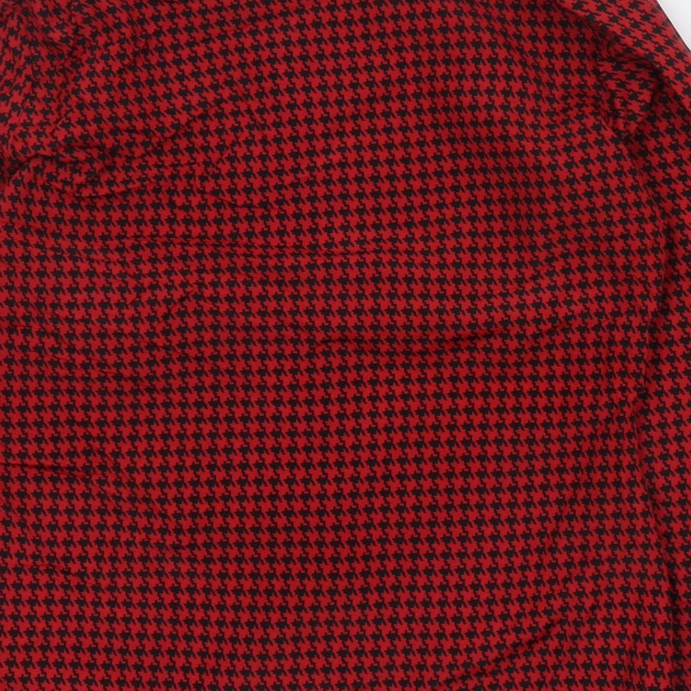 St Michaels Womens Red Houndstooth Polyester Basic Blouse Size 8 Round Neck