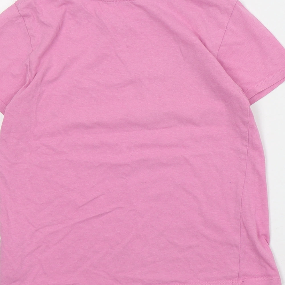 H&M Girls Pink Cotton Basic T-Shirt Size 7-8 Years Crew Neck Pullover - Slogan