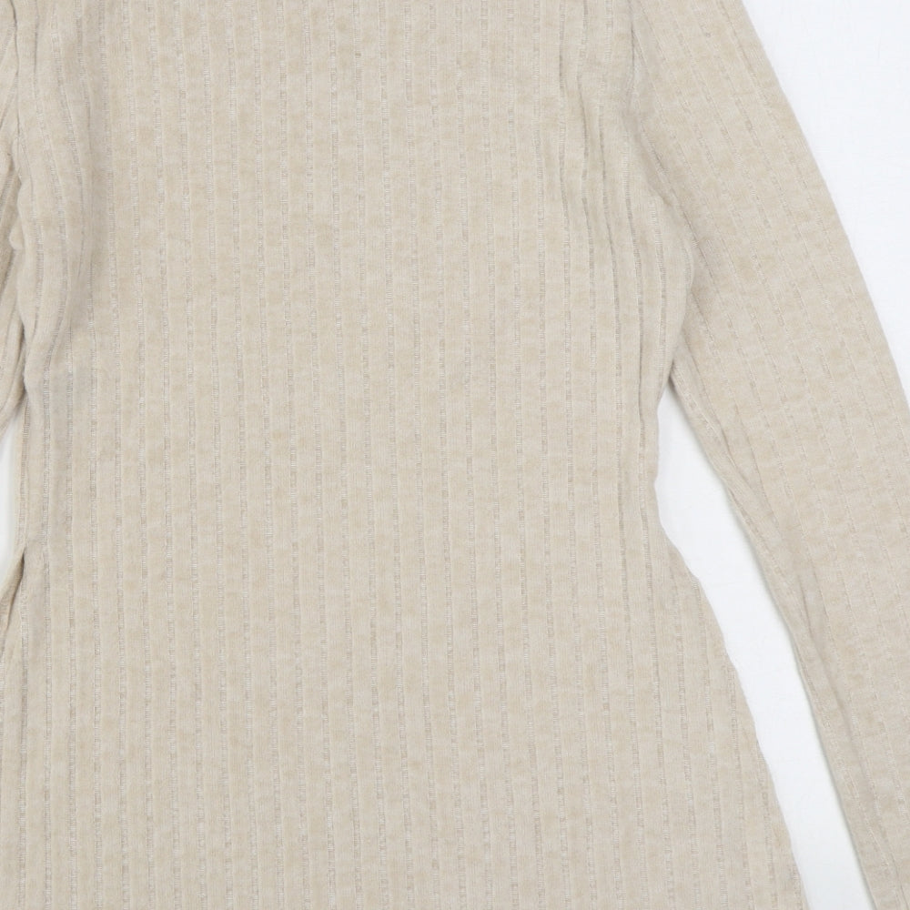 SheIn Womens Beige Round Neck Polyester Pullover Jumper Size L