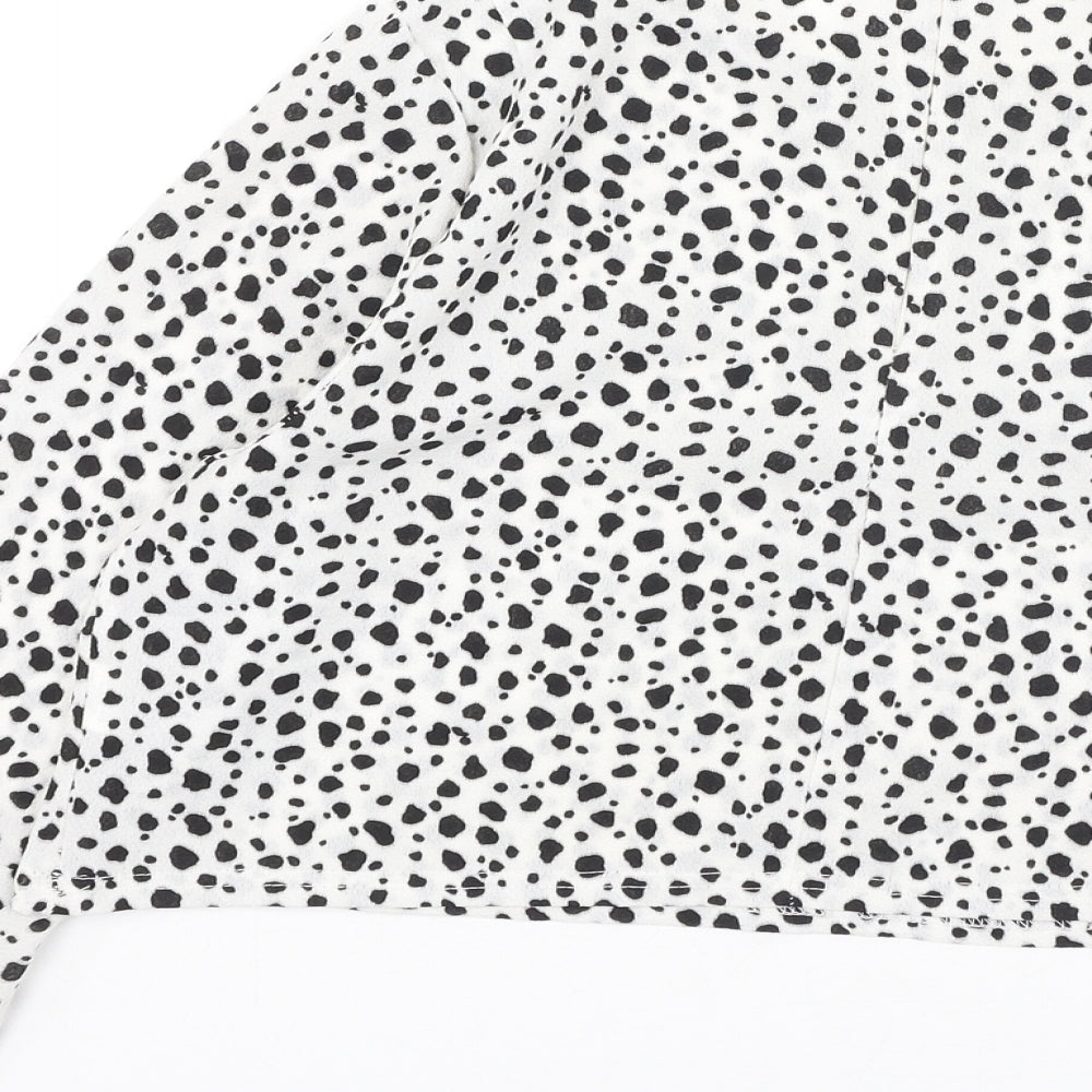 PRETTYLITTLETHING Womens White Polka Dot Polyester Basic Blouse Size 10 Round Neck