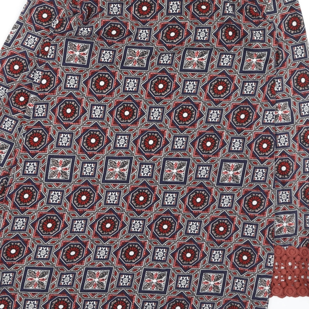 ASOS Womens Multicoloured Geometric Cotton Fit & Flare Size 10 Round Neck
