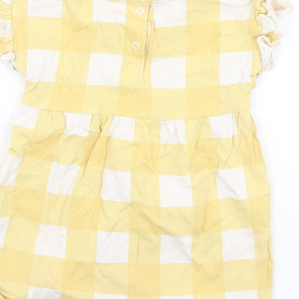 George Girls Yellow Plaid Cotton Fit & Flare Size 9-12 Months Round Neck