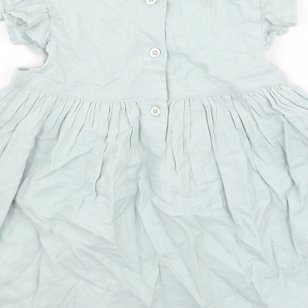 George Girls Green Cotton Fit & Flare Size 9-12 Months Round Neck