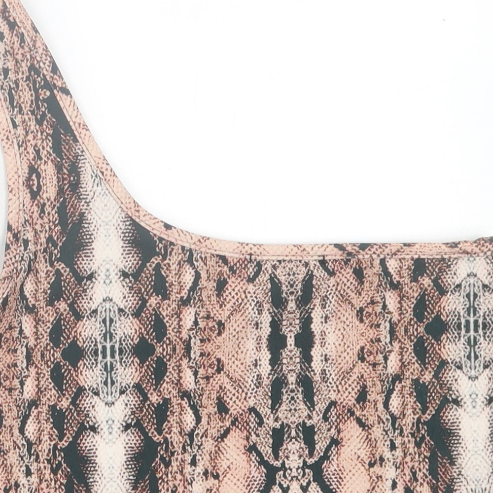 IX LONDON Womens Brown Animal Print Polyester Cropped Tank Size 12 One Shoulder